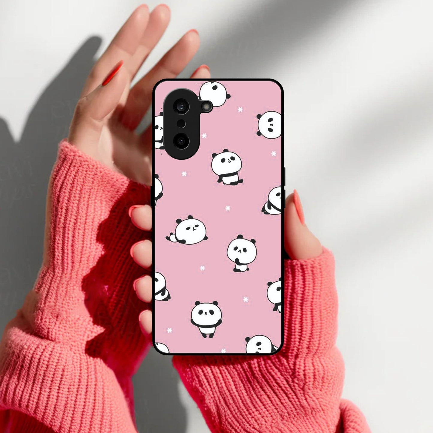 Cute Panda Pink Glass Case Cover For Oneplus