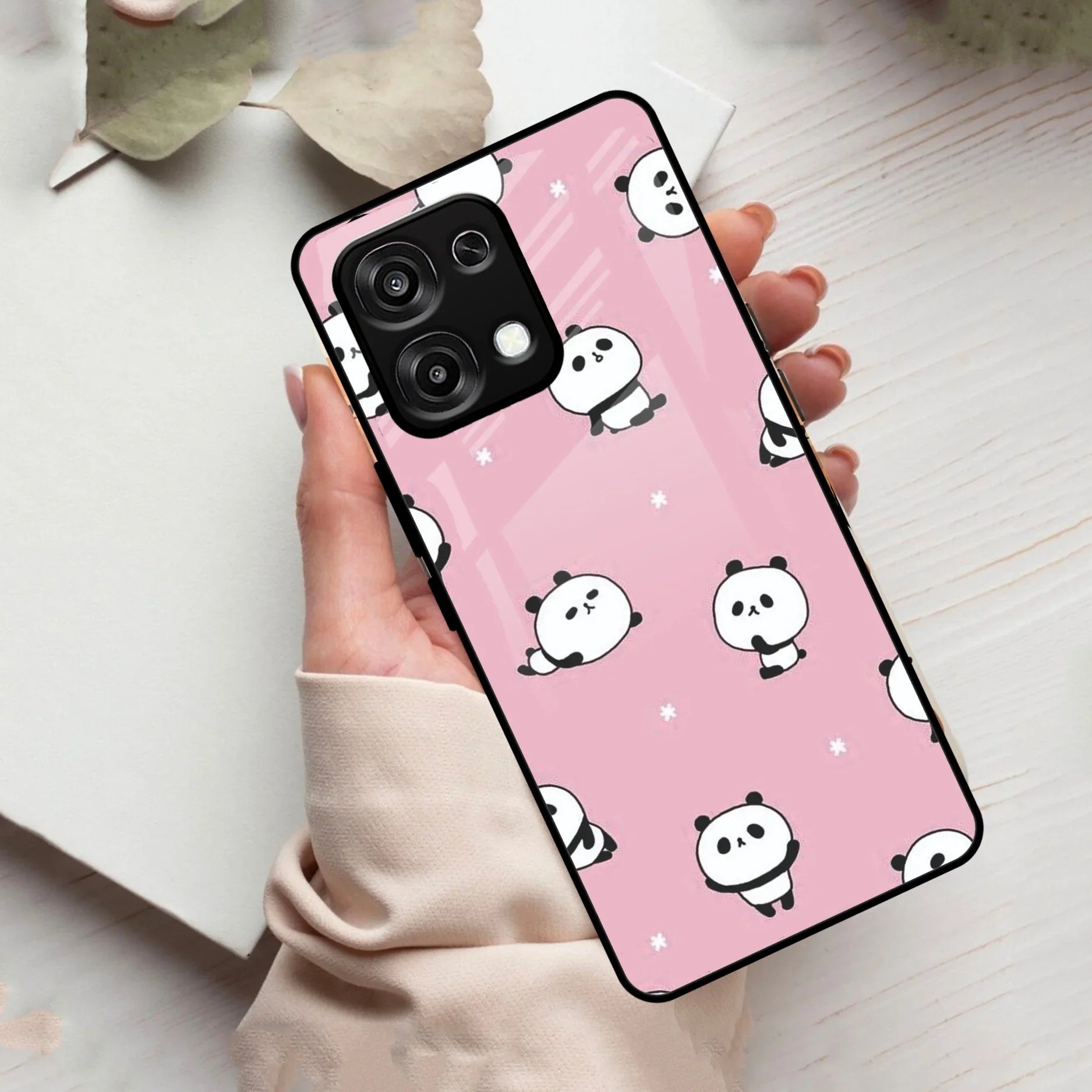 Cute Panda Pink Glass Case Cover For Oppo