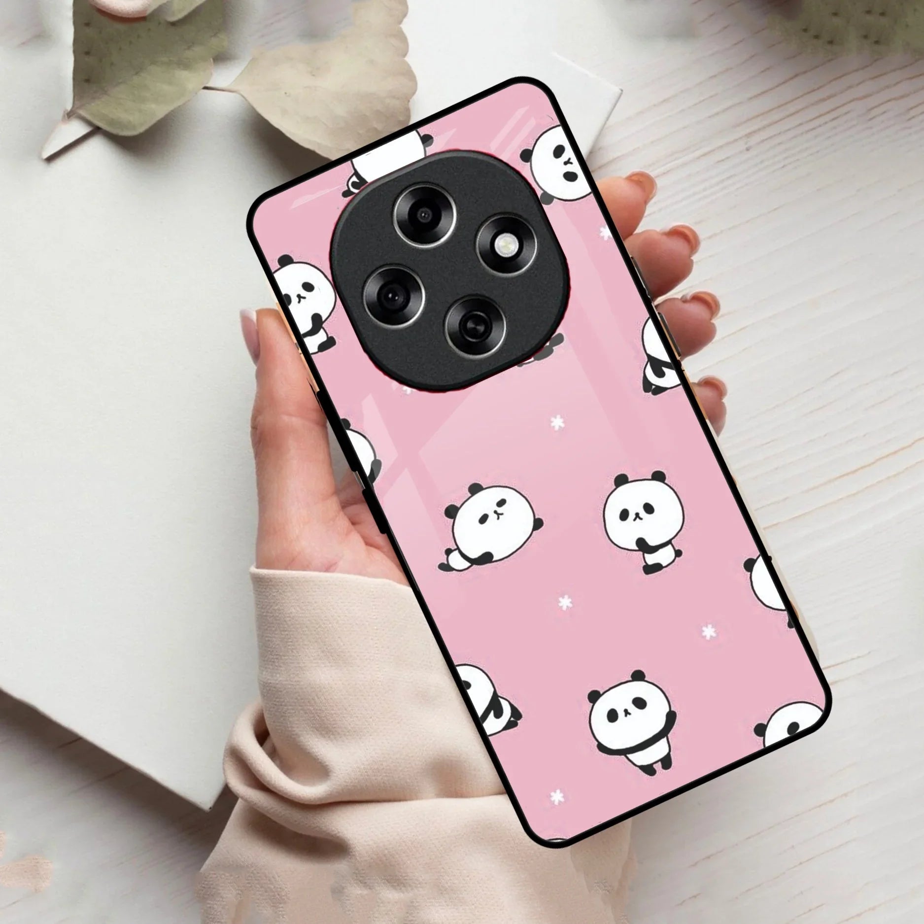 Cute Panda Pink Glass Case Cover For Oppo