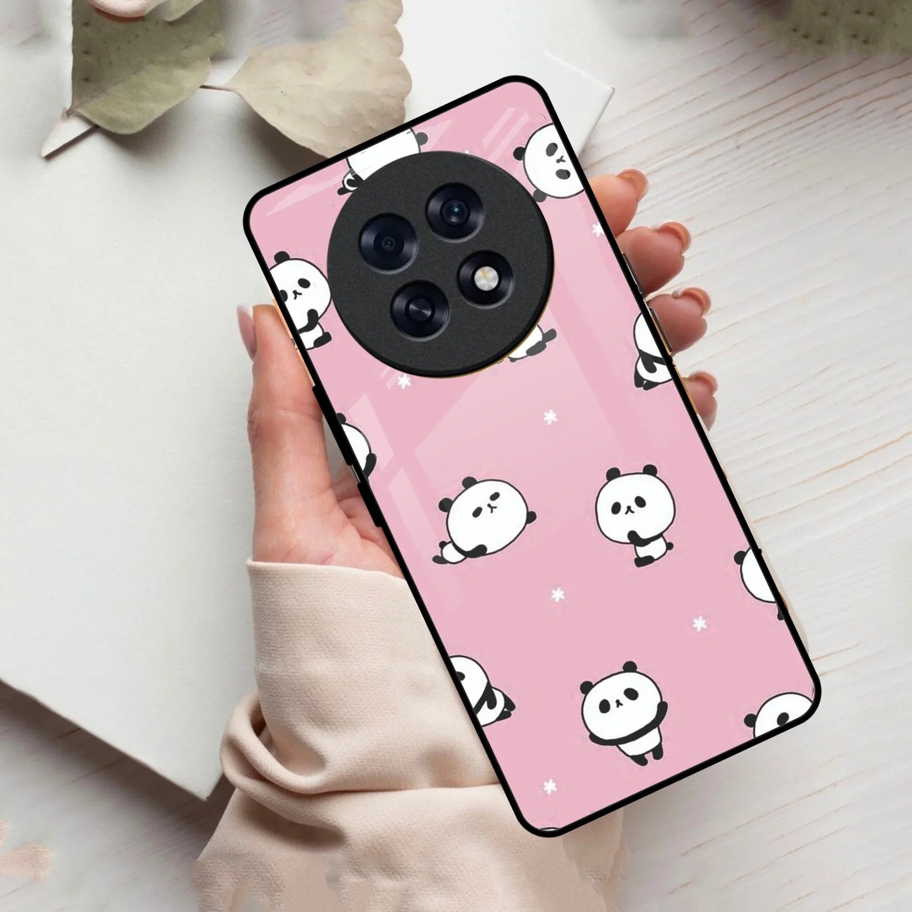 Cute Panda Pink Glass Case Cover For Oppo