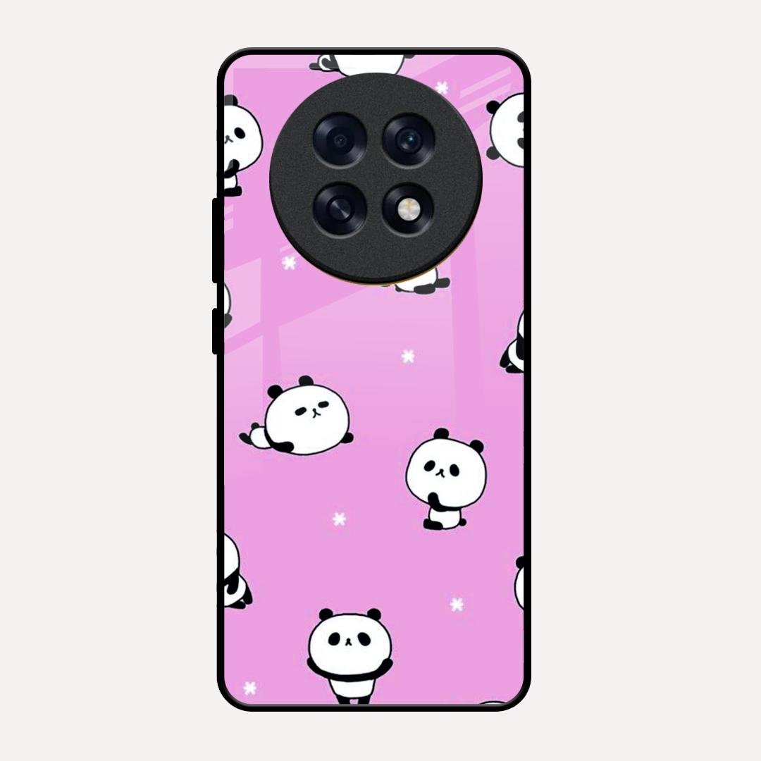 Cute Panda Pink Glass Case Cover For Oppo F31 Pro Plus 5G