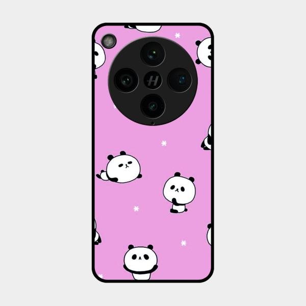 Cute Panda Pink Glass Case Cover For Oppo Find X8 Pro 5G