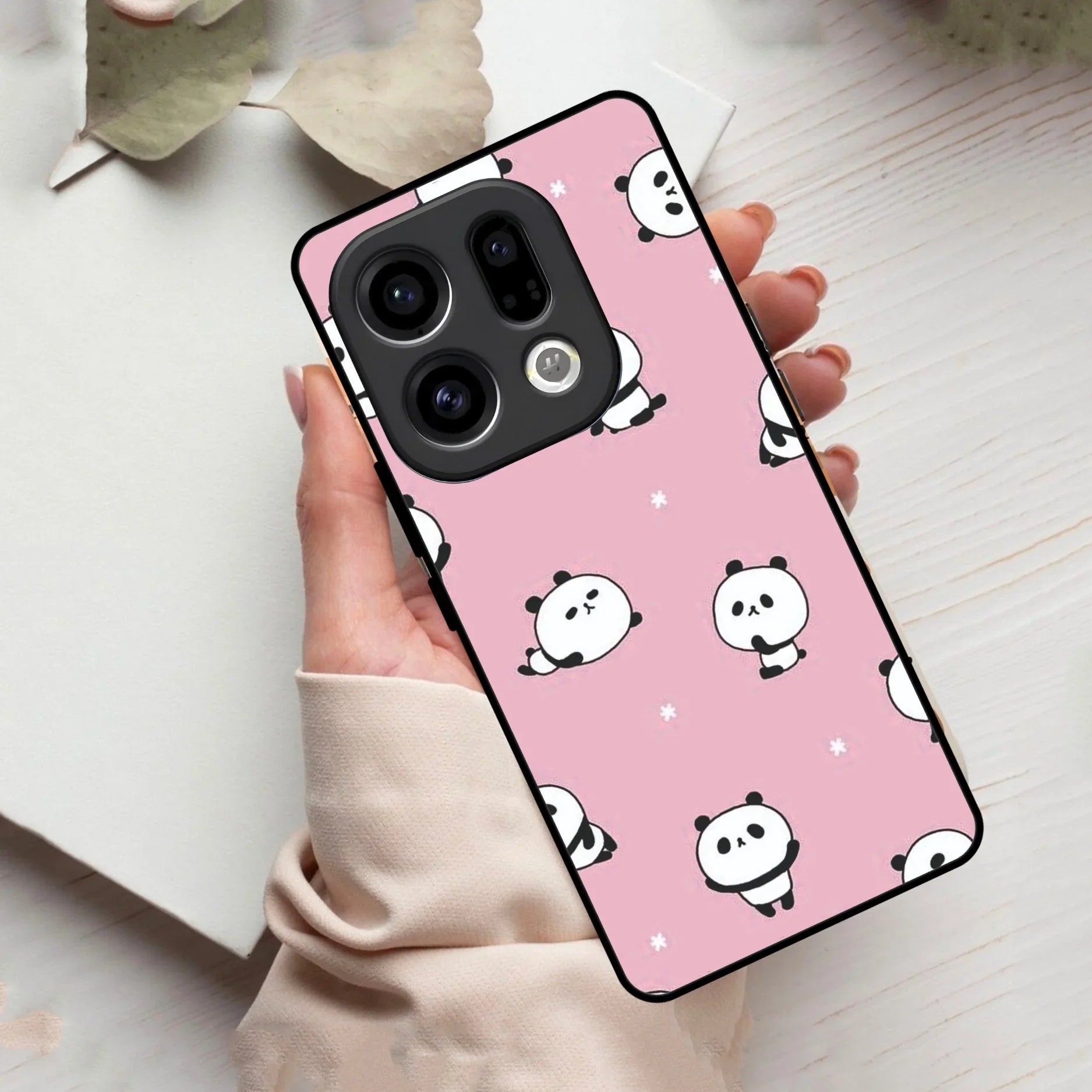 Cute Panda Pink Glass Case Cover For Oppo