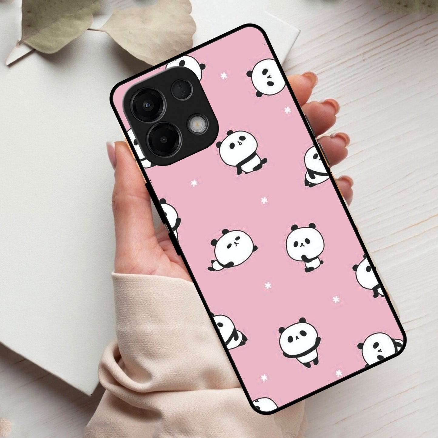 Cute Panda Pink Glass Case Cover For Oppo