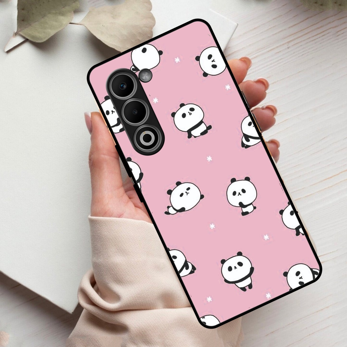 Cute Panda Pink Glass Case Cover For Oppo