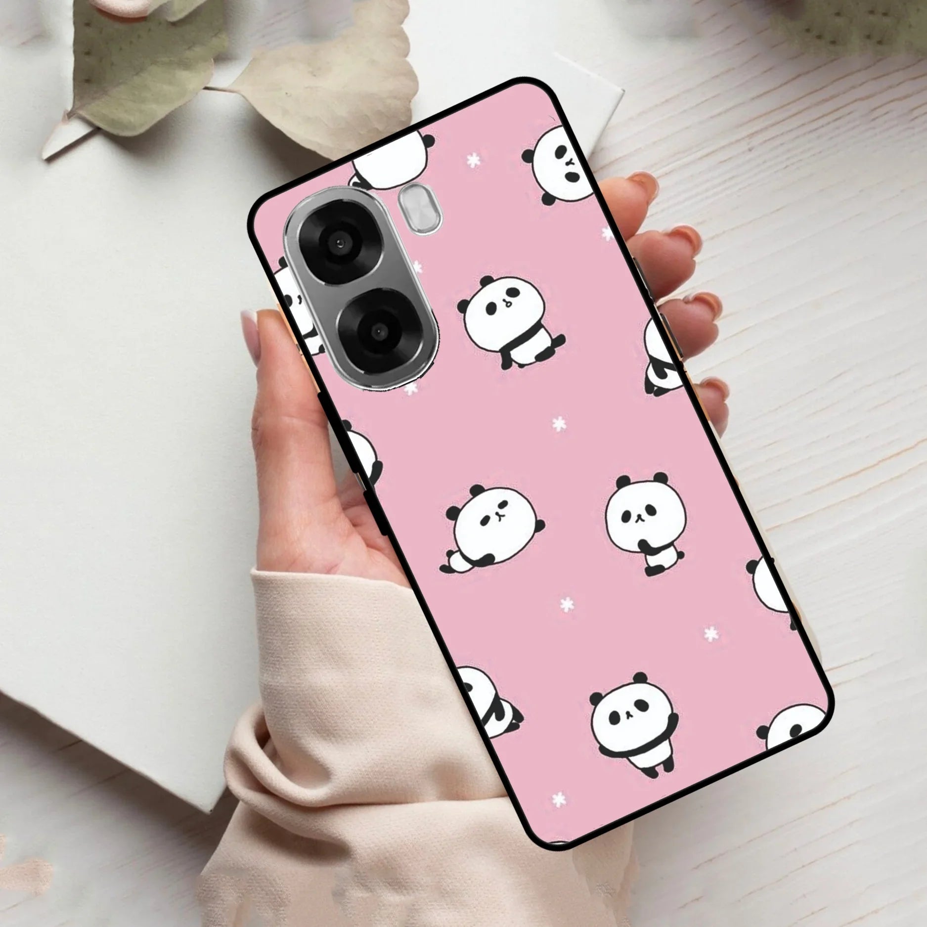 Cute Panda Pink Glass Case Cover For Oppo