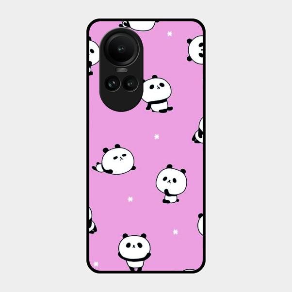 Cute Panda Pink Glass Case Cover For Oppo Reno 10 5G