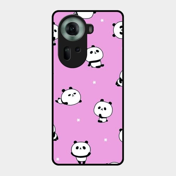 Cute Panda Pink Glass Case Cover For Oppo Reno 11 5G