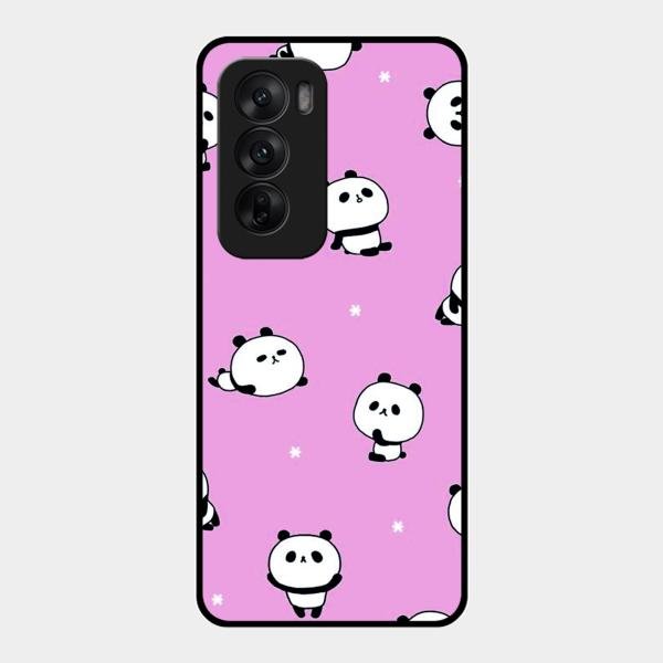 Cute Panda Pink Glass Case Cover For Oppo Reno 12 5G