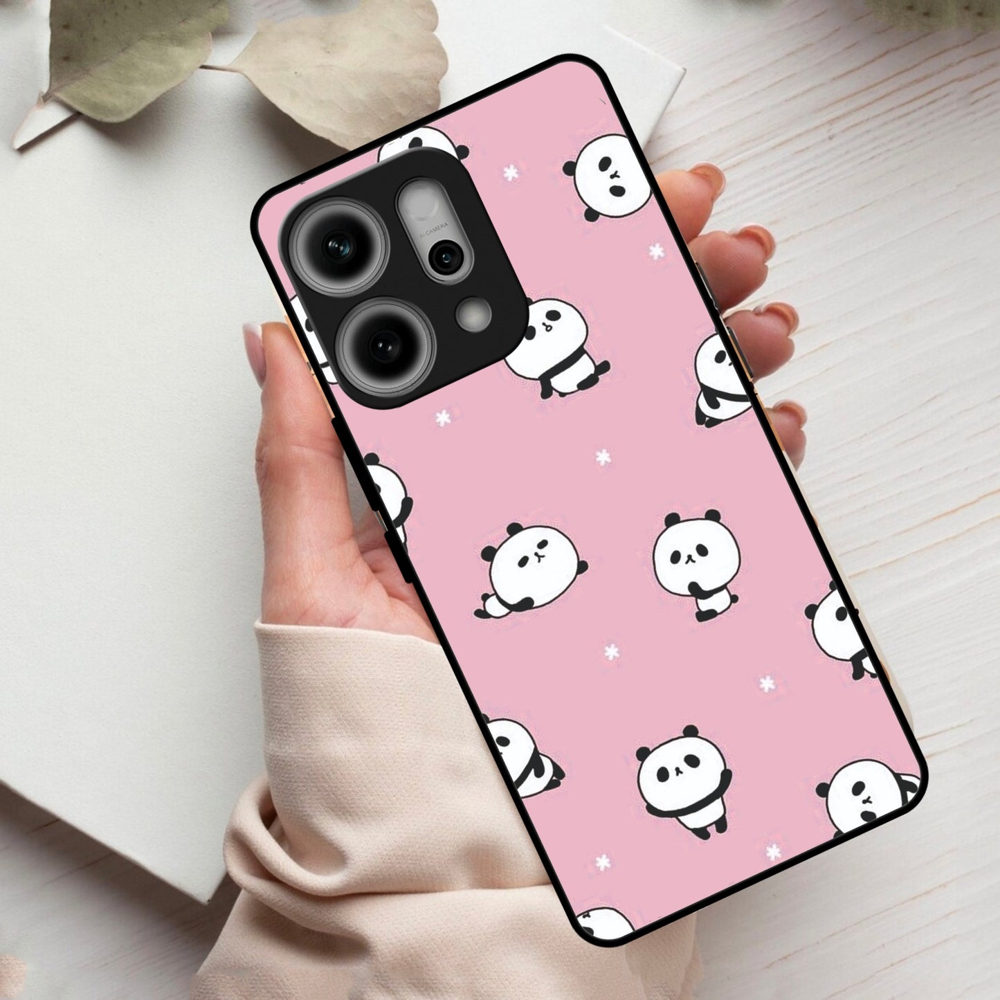 Cute Panda Pink Glass Case Cover For Oppo