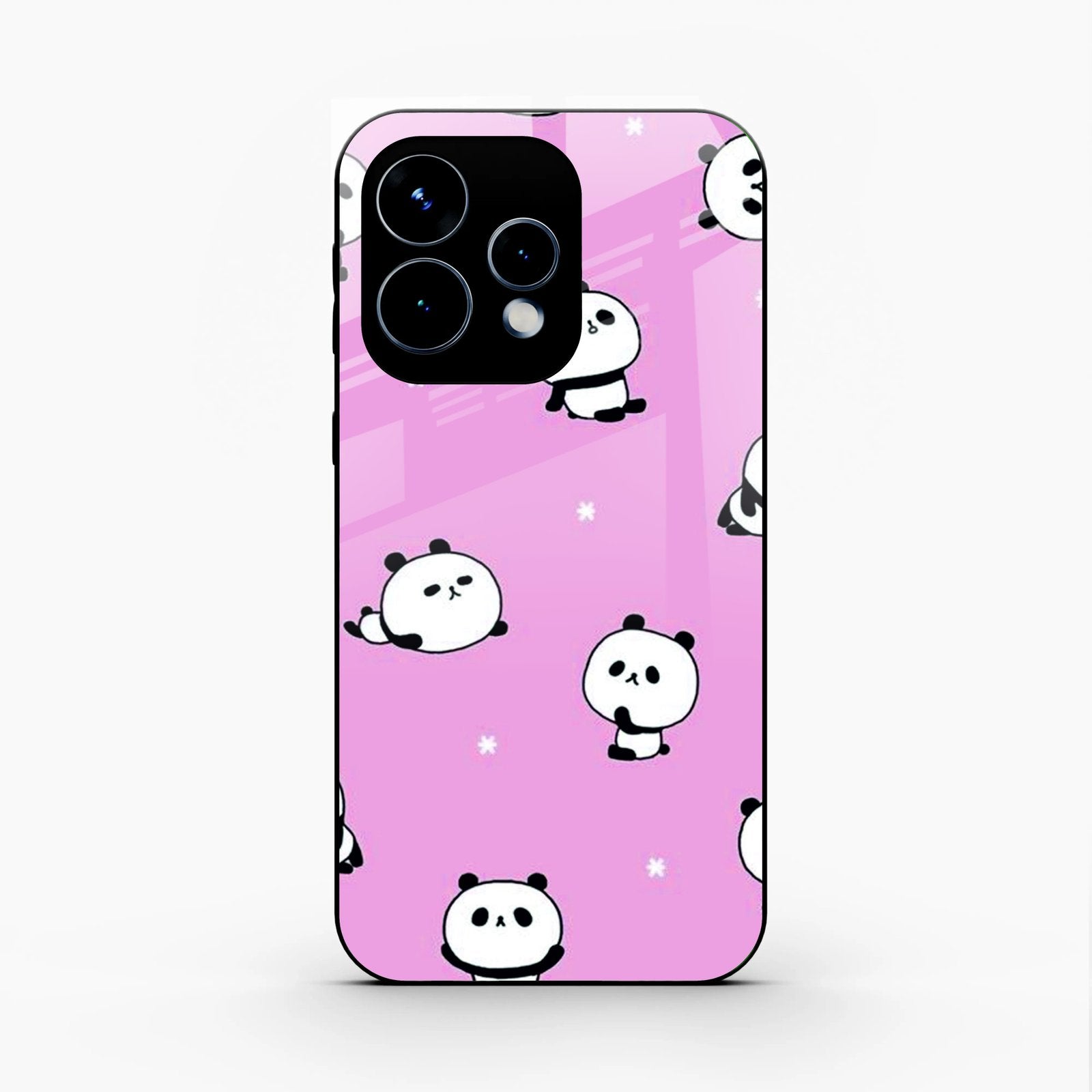 Cute Panda Pink Glass Case Cover For Oppo Reno 15 5G