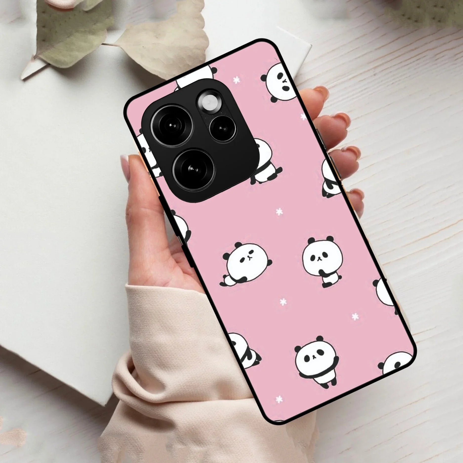 Cute Panda Pink Glass Case Cover For Oppo