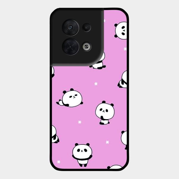 Cute Panda Pink Glass Case Cover For Oppo Reno 8 5G