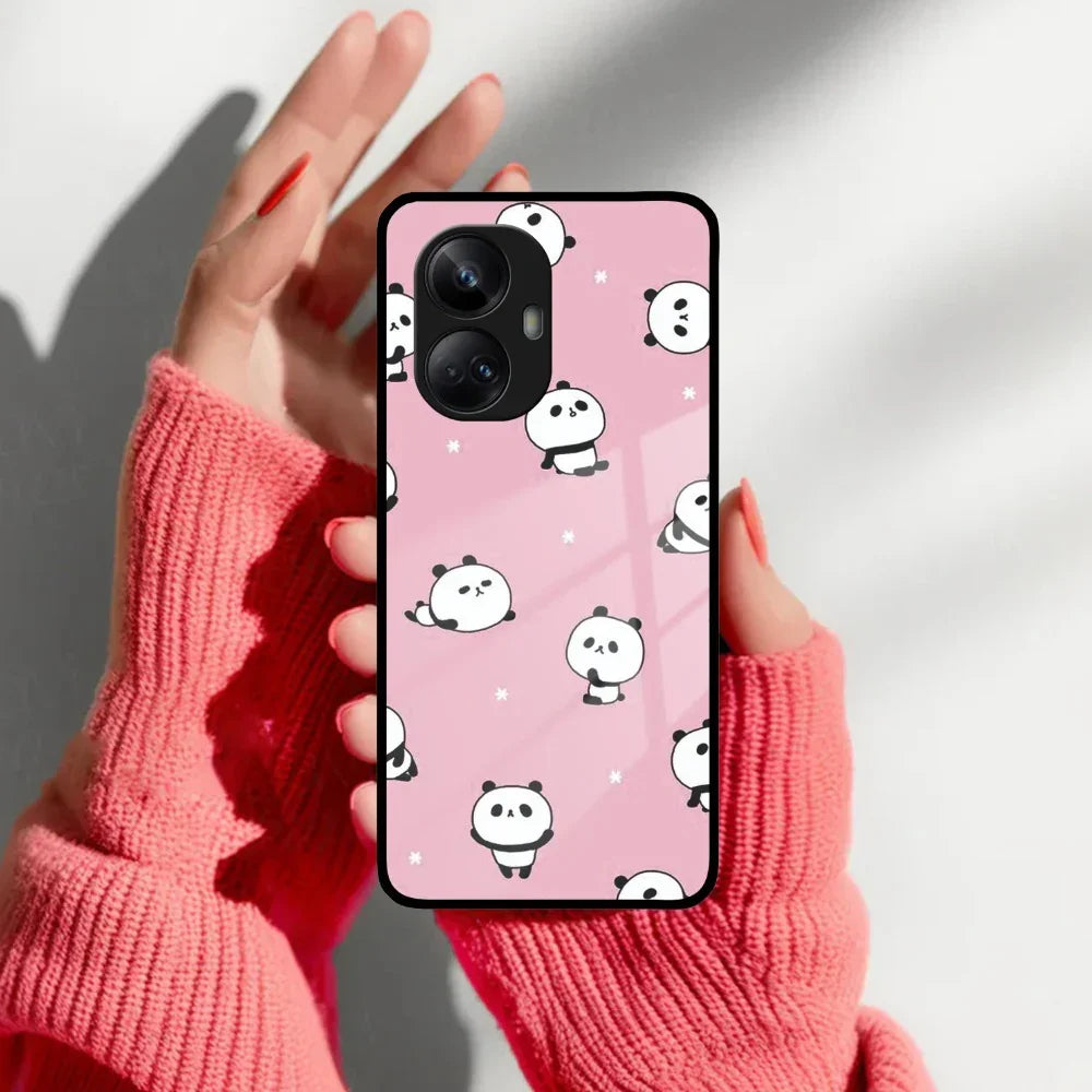 Cute Panda Pink Glass Case Cover For Realme/Narzo - ShopOnCliQ