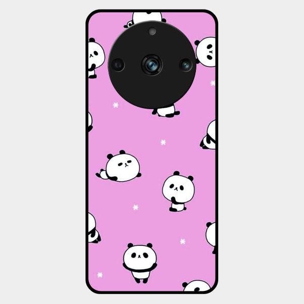 Cute Panda Pink Glass Case Cover For Realme 11 Pro Plus 5G