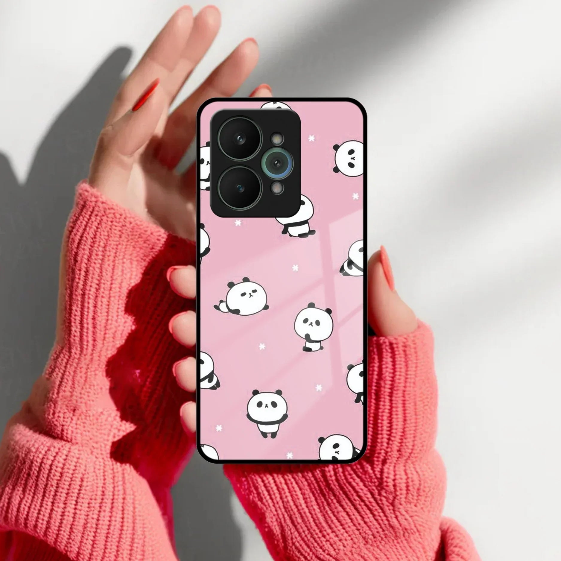 Cute Panda Pink Glass Case Cover For Realme/Narzo - ShopOnCliQ