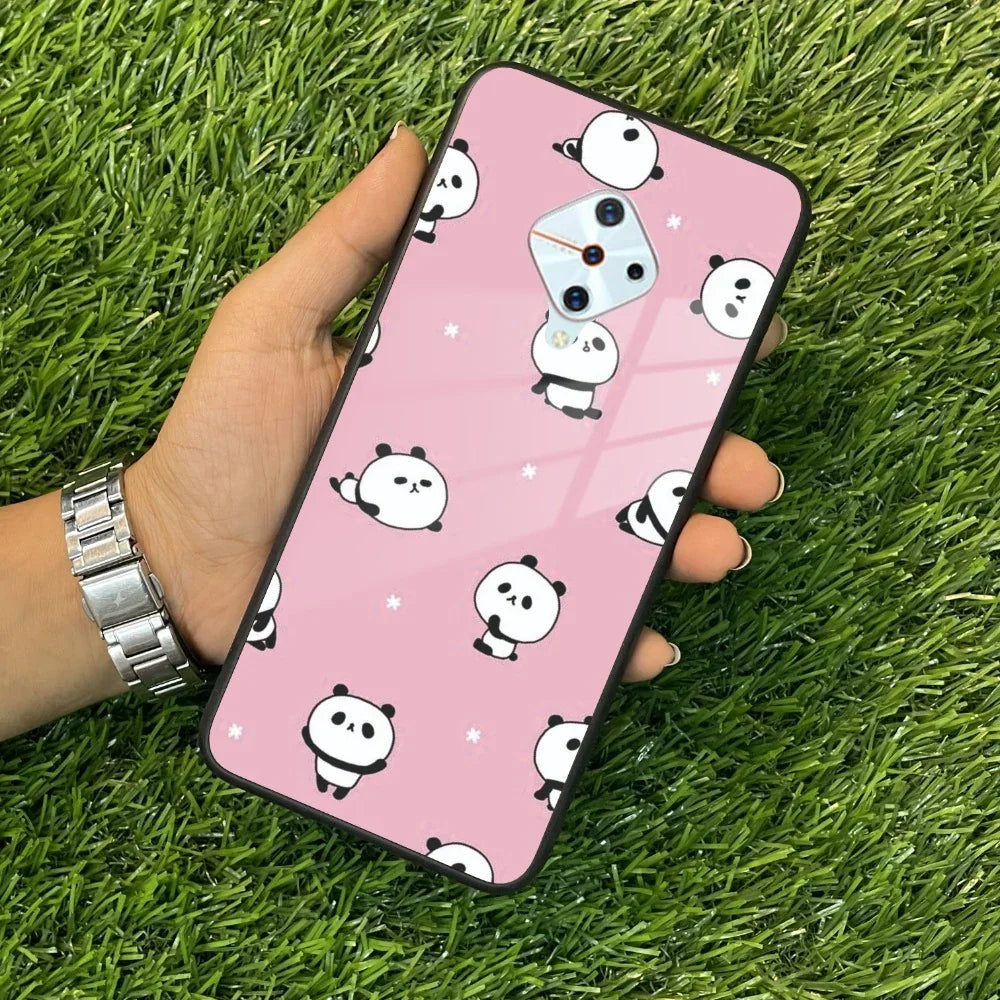 Cute Panda Pink Glass Case Cover For Vivo - ShopOnCliQ