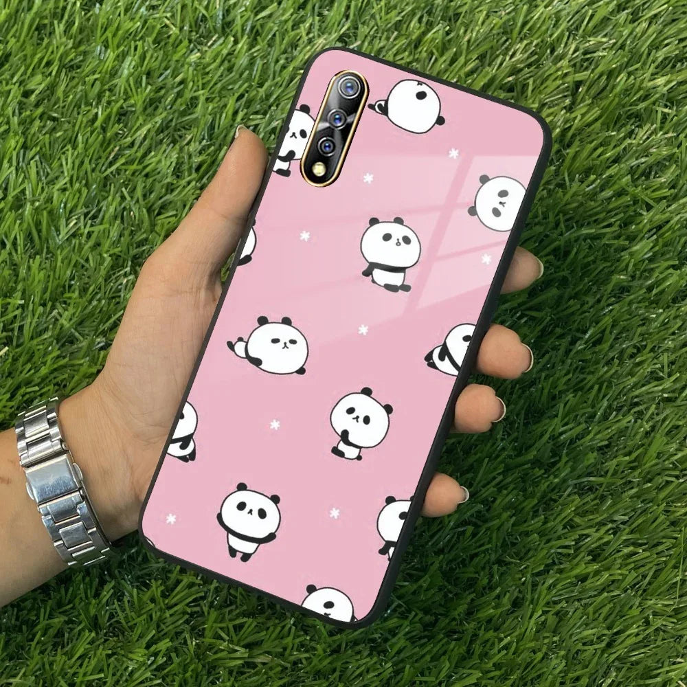 Cute Panda Pink Glass Case Cover For Vivo - ShopOnCliQ