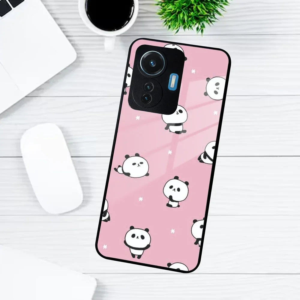 Cute Panda Pink Glass Case Cover For Vivo - ShopOnCliQ