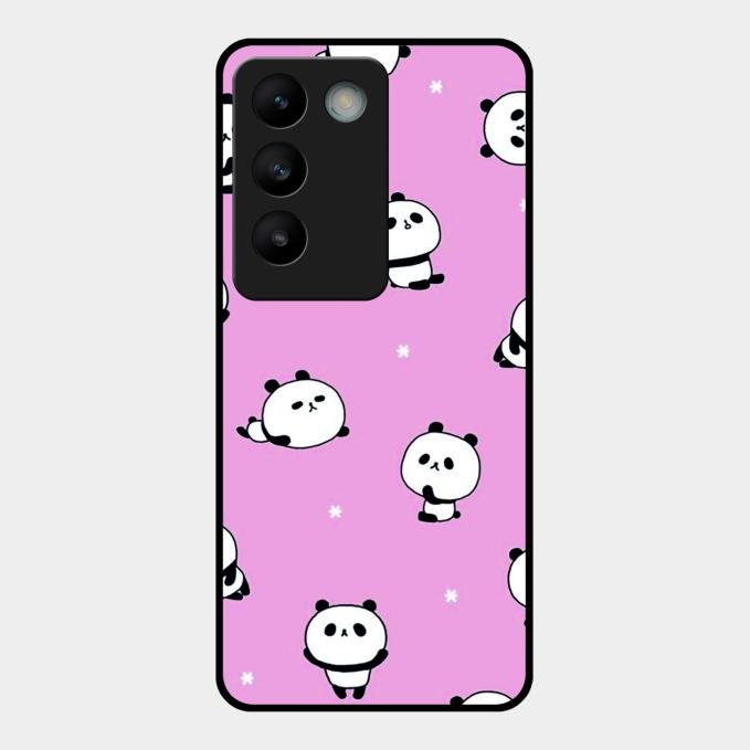 Cute Panda Pink Glass Case Cover For Vivo T3 5G