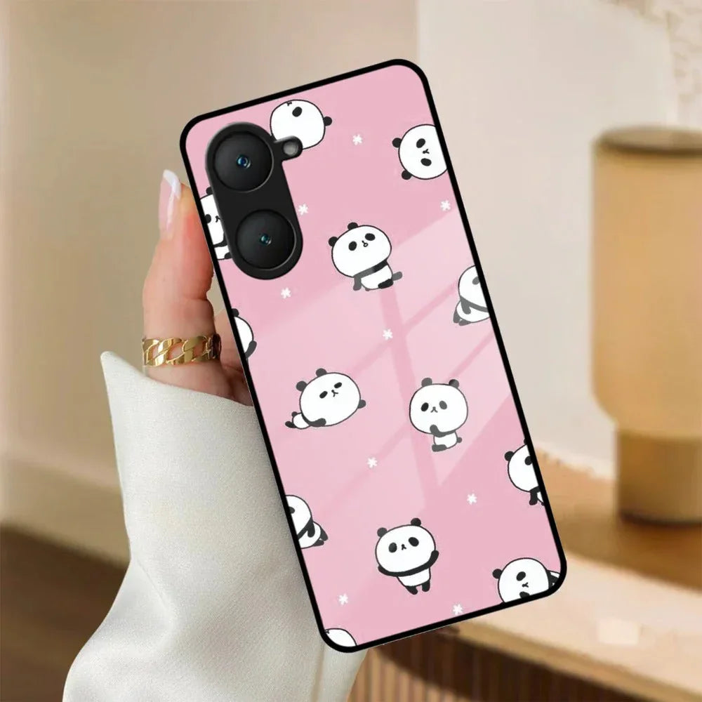Cute Panda Pink Glass Case Cover For iQOO - ShopOnCliQ