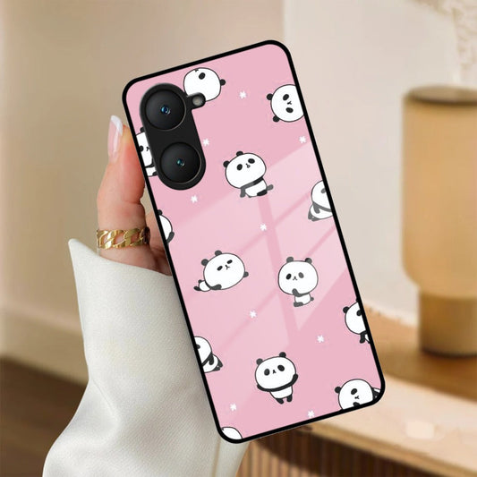 Cute Panda Pink Glass Case Cover For iQOO