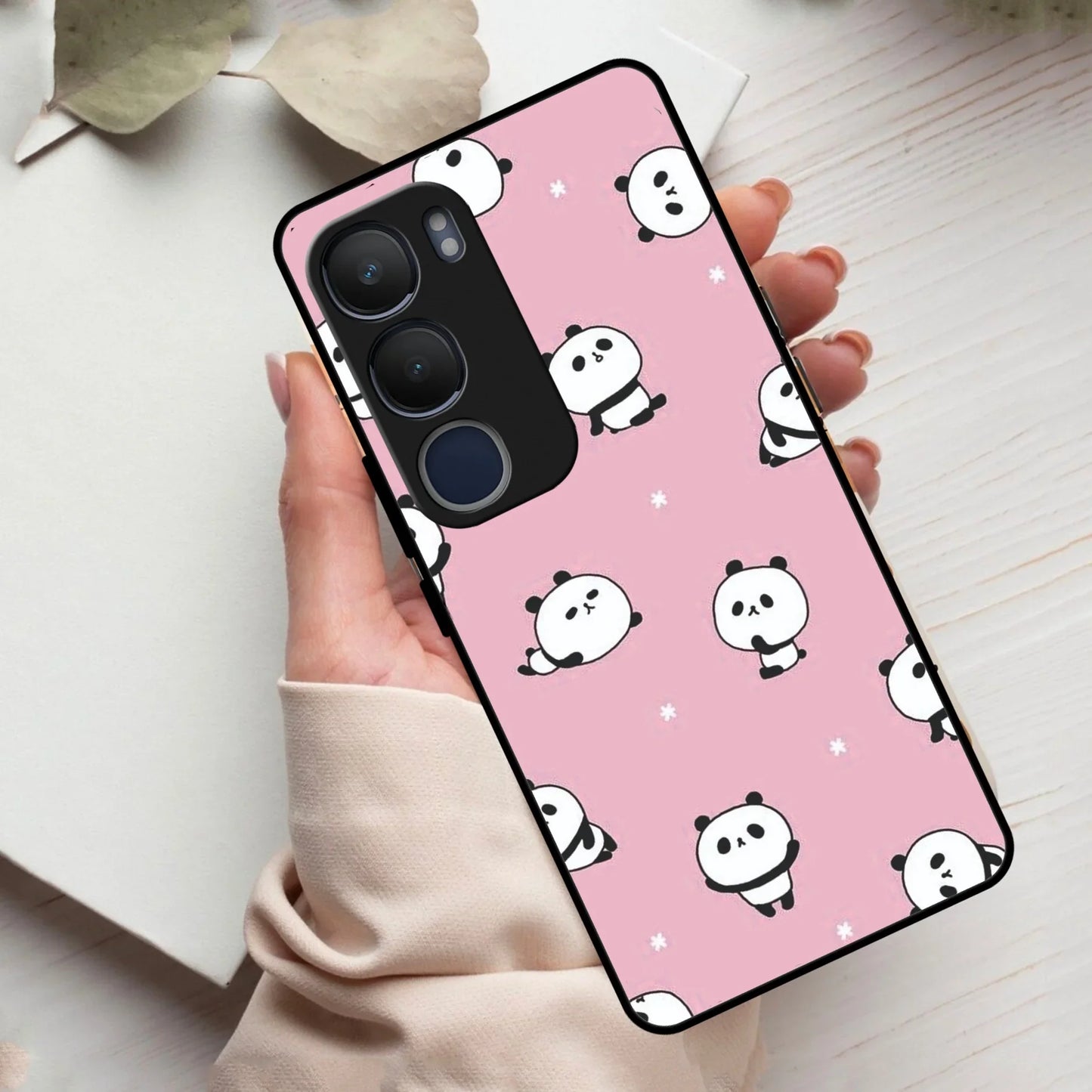 Cute Panda Pink Glass Case Cover For Vivo - ShopOnCliQ