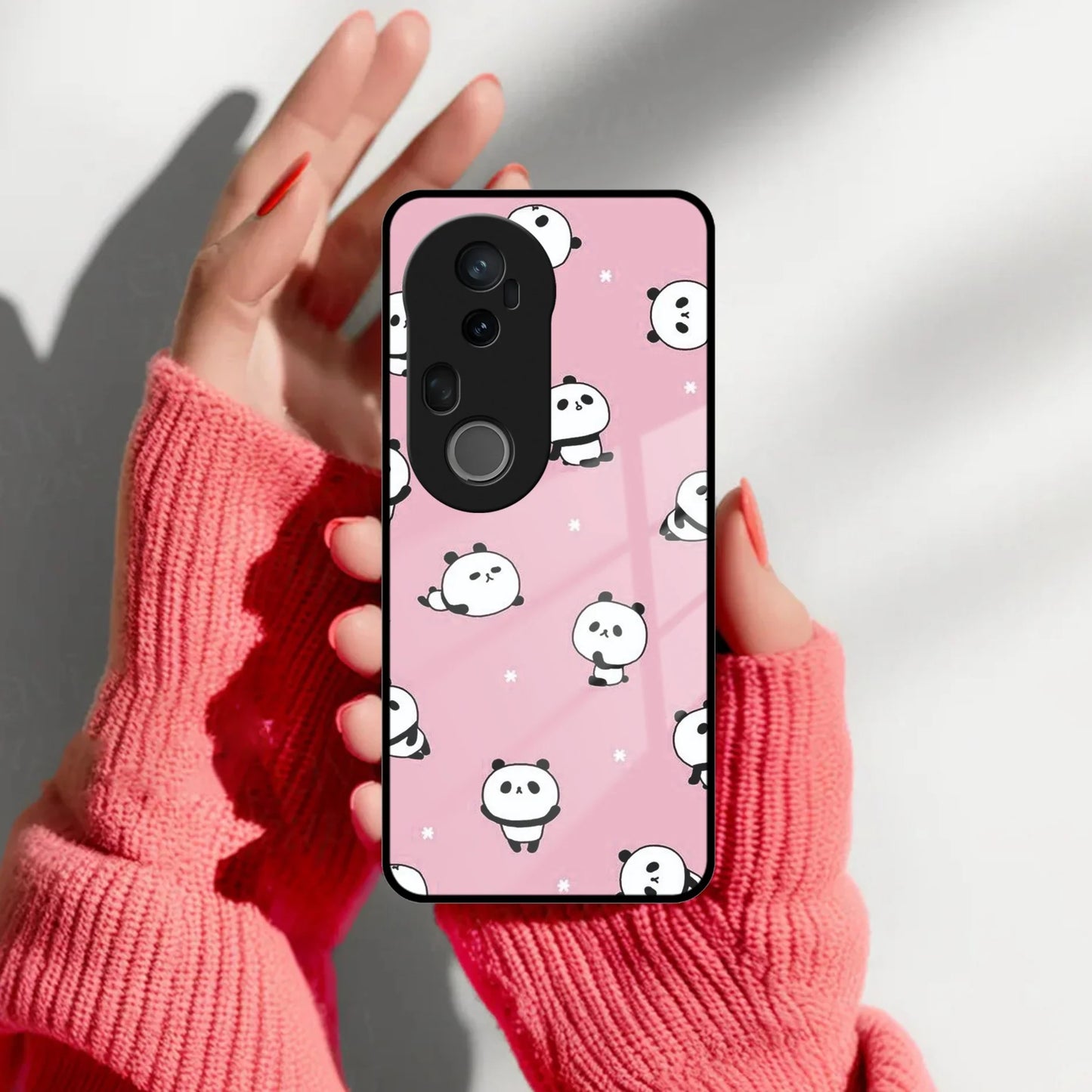 Cute Panda Pink Glass Case Cover For Vivo - ShopOnCliQ