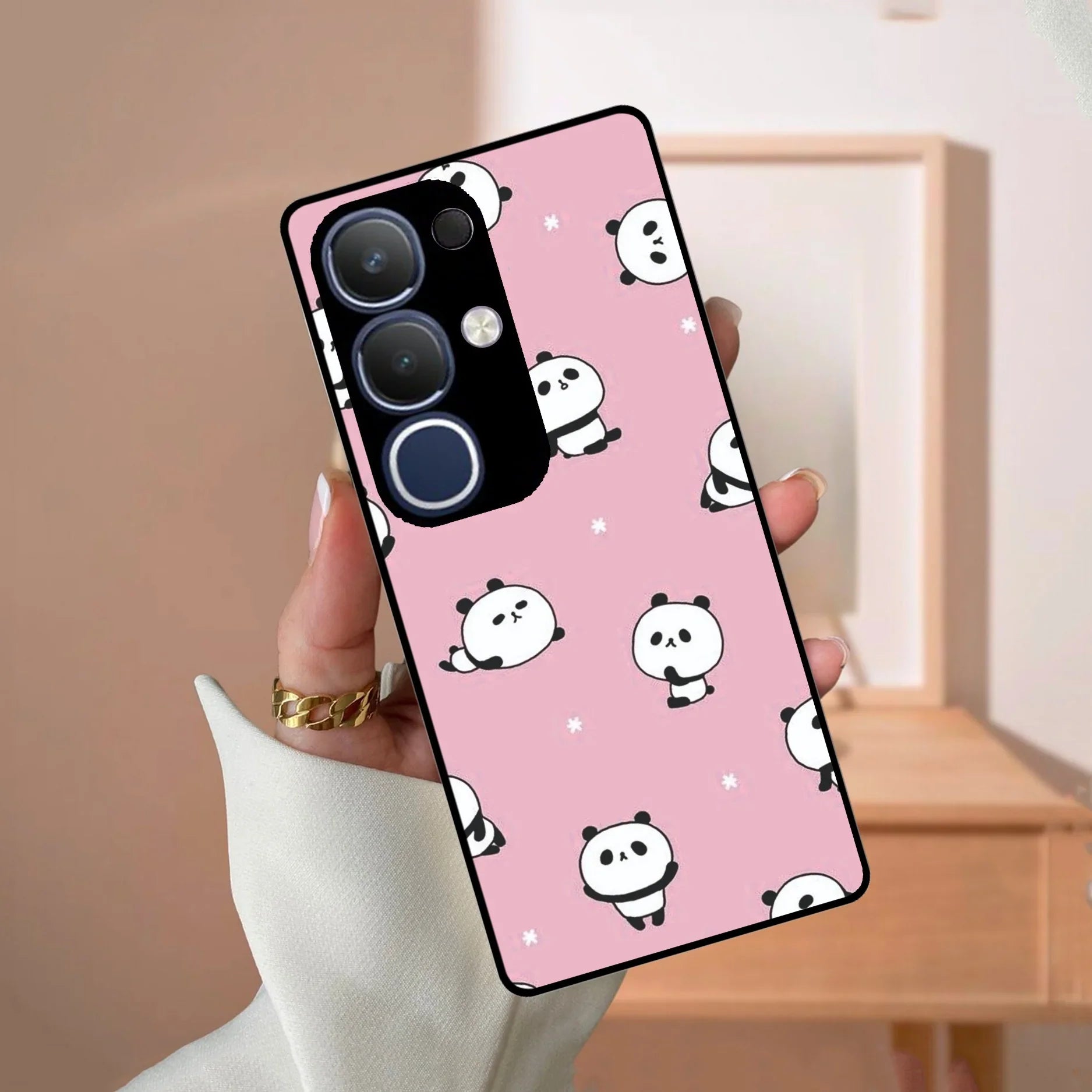Cute Panda Pink Glass Case Cover For Vivo - ShopOnCliQ