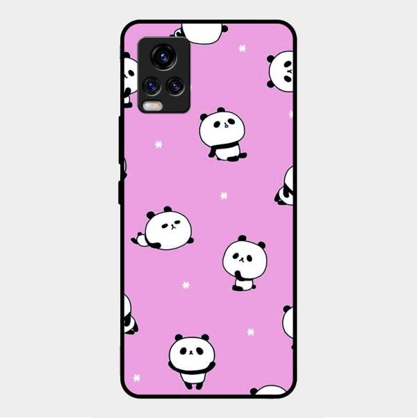 Cute Panda Pink Glass Case Cover For Vivo V20 2021