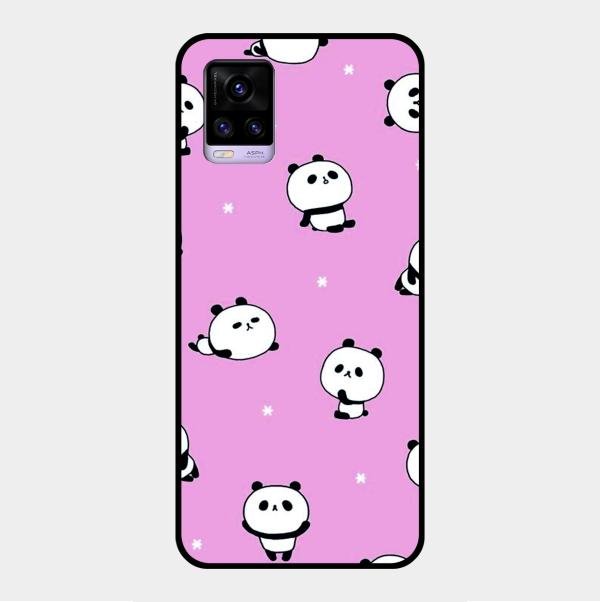 Cute Panda Pink Glass Case Cover For Vivo V20