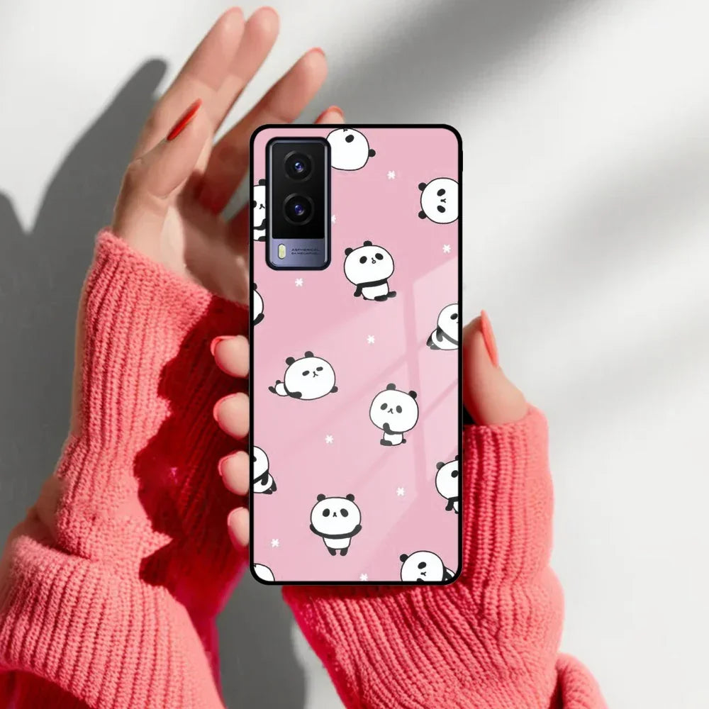 Cute Panda Pink Glass Case Cover For Vivo - ShopOnCliQ