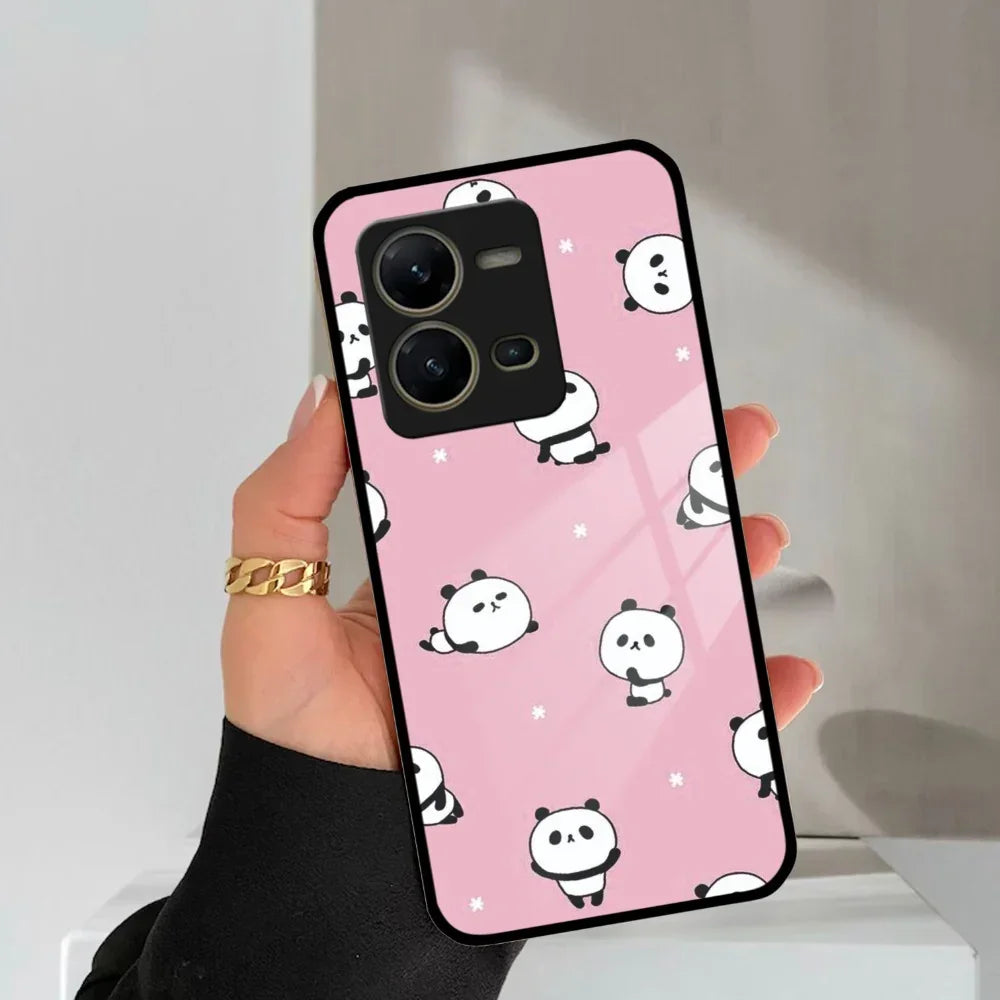 Cute Panda Pink Glass Case Cover For Vivo - ShopOnCliQ