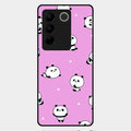 Cute Panda Pink Glass Case Cover For Vivo V27 Pro 5G