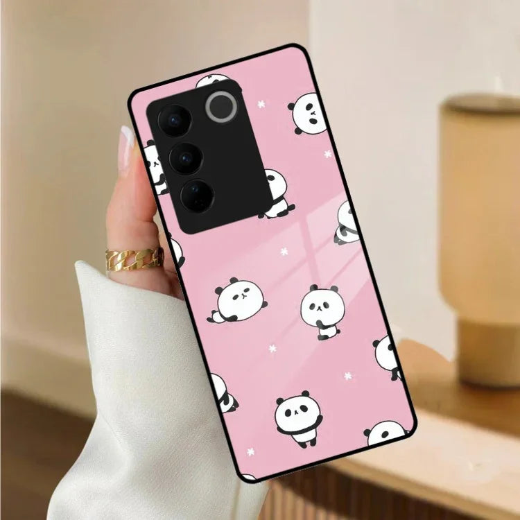 Cute Panda Pink Glass Case Cover For Vivo - ShopOnCliQ