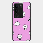 Cute Panda Pink Glass Case Cover For Vivo V29 Pro 5G