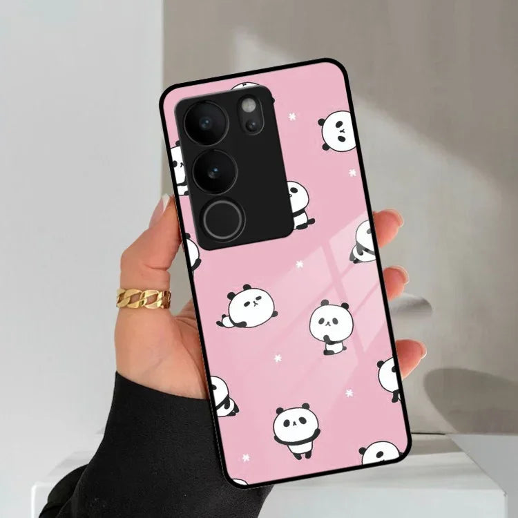 Cute Panda Pink Glass Case Cover For Vivo - ShopOnCliQ