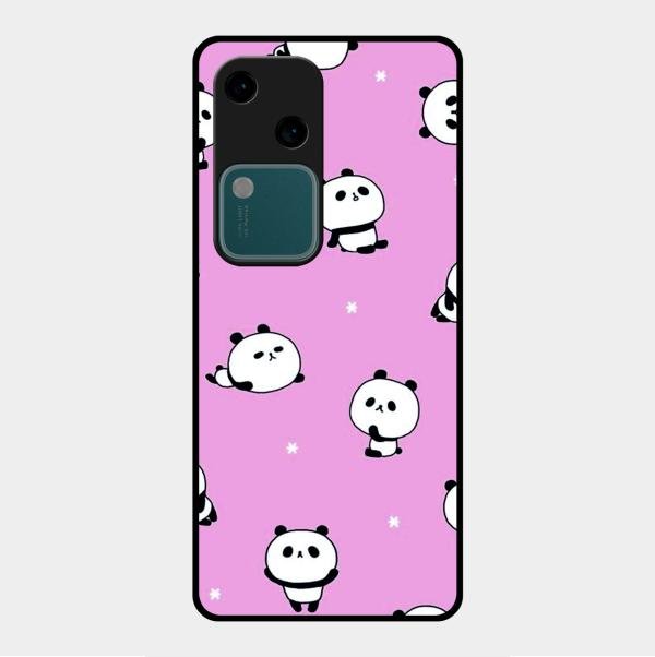 Cute Panda Pink Glass Case Cover For Vivo V30 5G