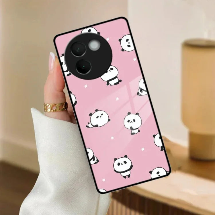 Cute Panda Pink Glass Case Cover For Vivo - ShopOnCliQ