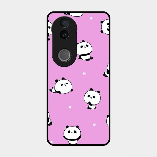 Cute Panda Pink Glass Case Cover For Vivo V50 5G