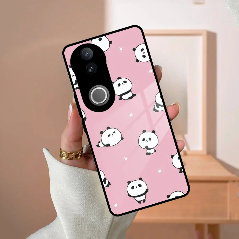 Cute Panda Pink Glass Case Cover For Vivo - ShopOnCliQ