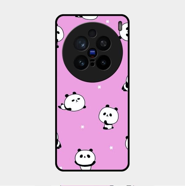 Cute Panda Pink Glass Case Cover For Vivo X200 Pro 5G