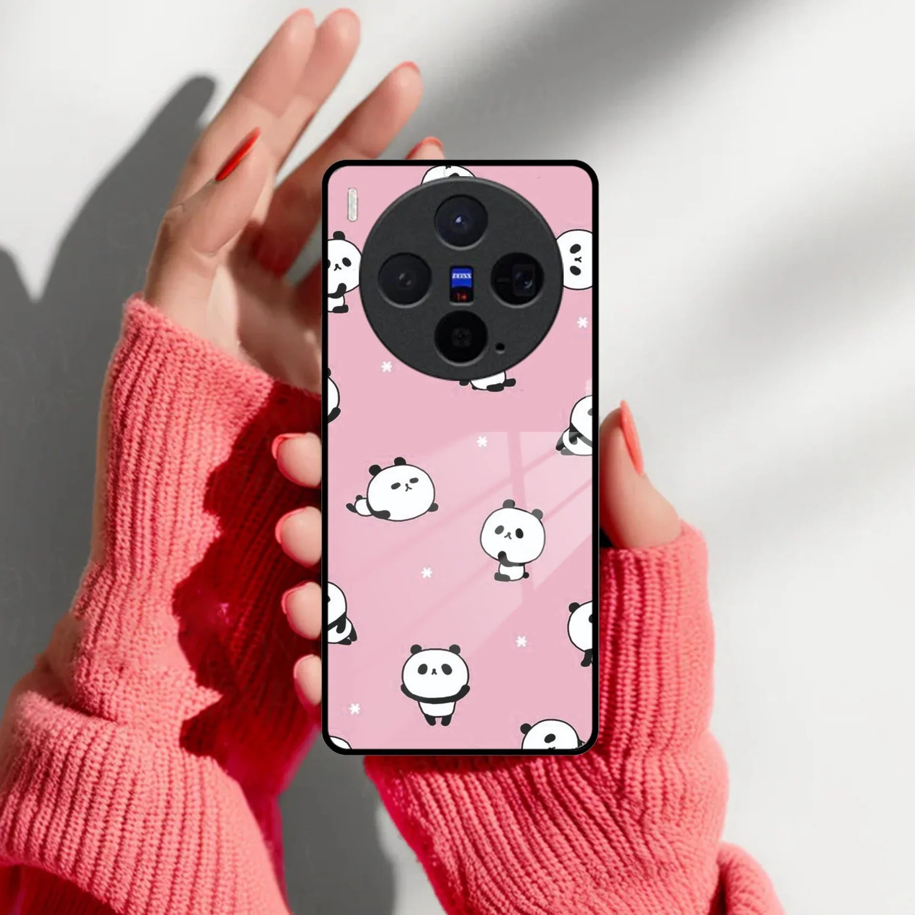 Cute Panda Pink Glass Case Cover For Vivo