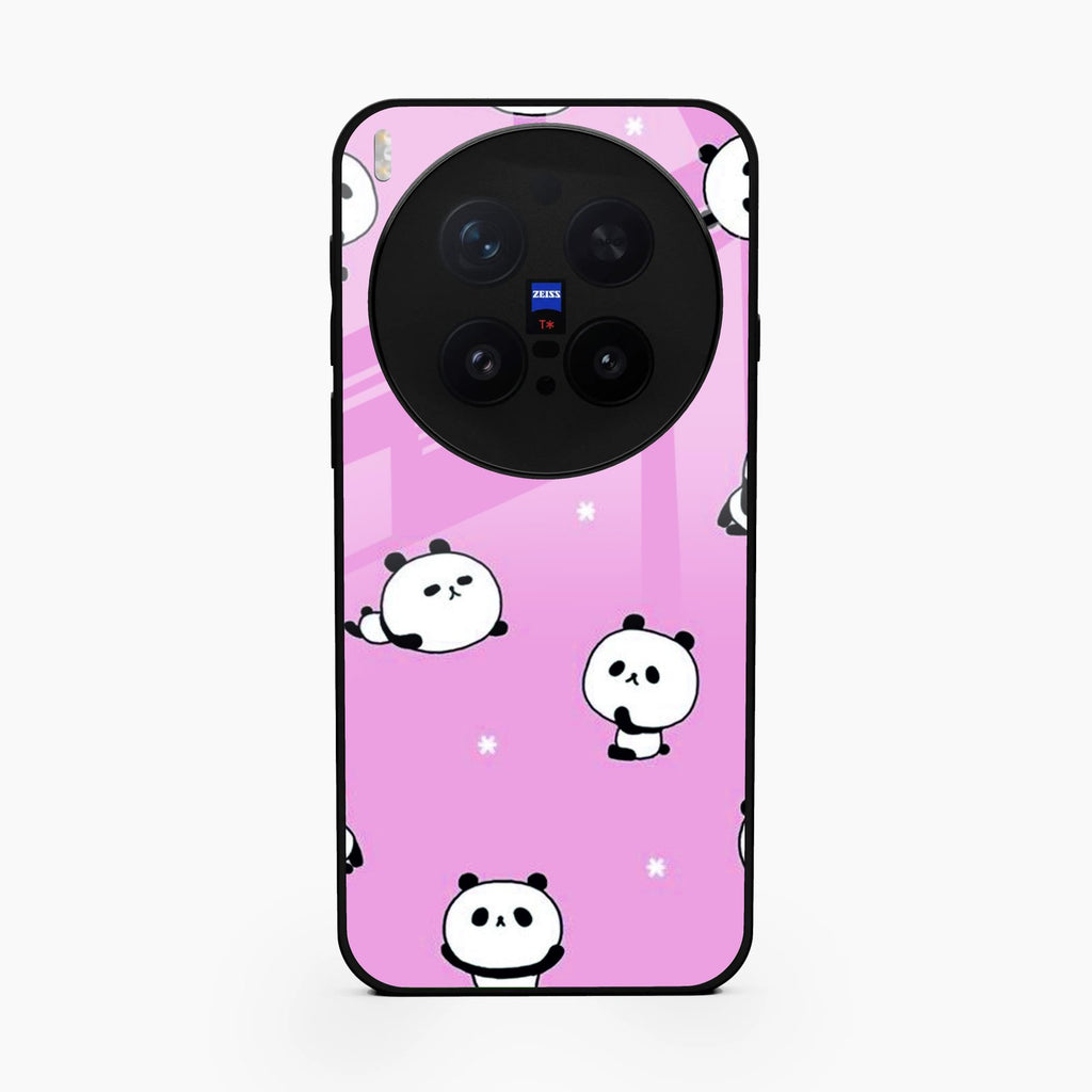 Cute Panda Pink Glass Case Cover For Vivo X300 Pro 5G