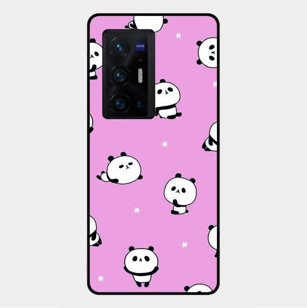 Cute Panda Pink Glass Case Cover For Vivo X70 Pro Plus 5G
