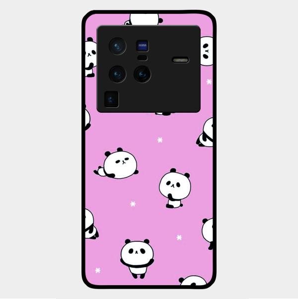 Cute Panda Pink Glass Case Cover For Vivo X80 Pro 5G