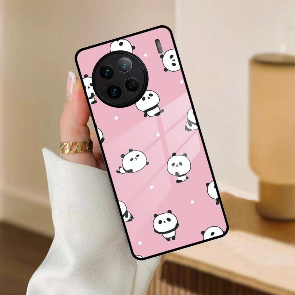 Cute Panda Pink Glass Case Cover For iQOO