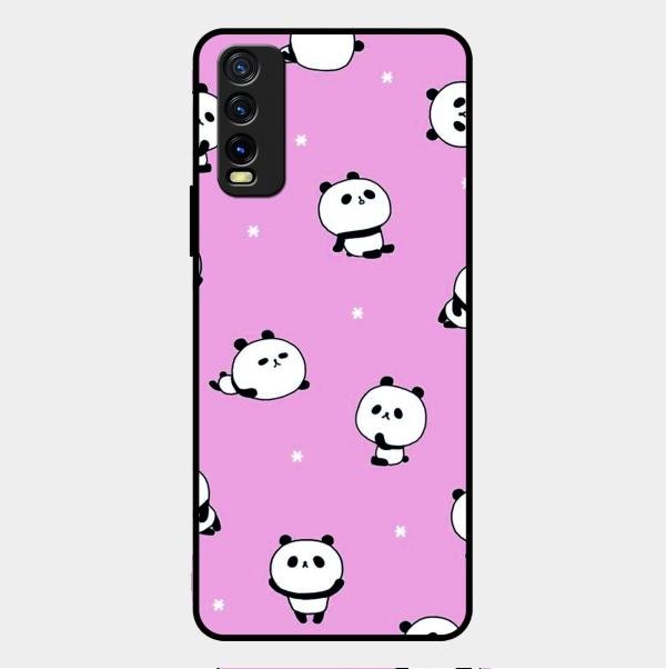 Cute Panda Pink Glass Case Cover For Vivo Y12G