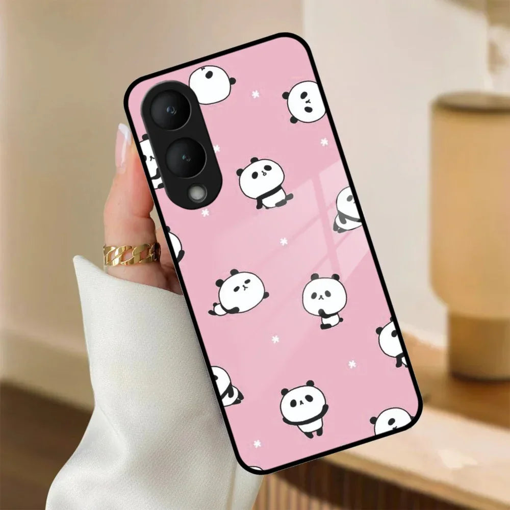 Cute Panda Pink Glass Case Cover For Vivo - ShopOnCliQ