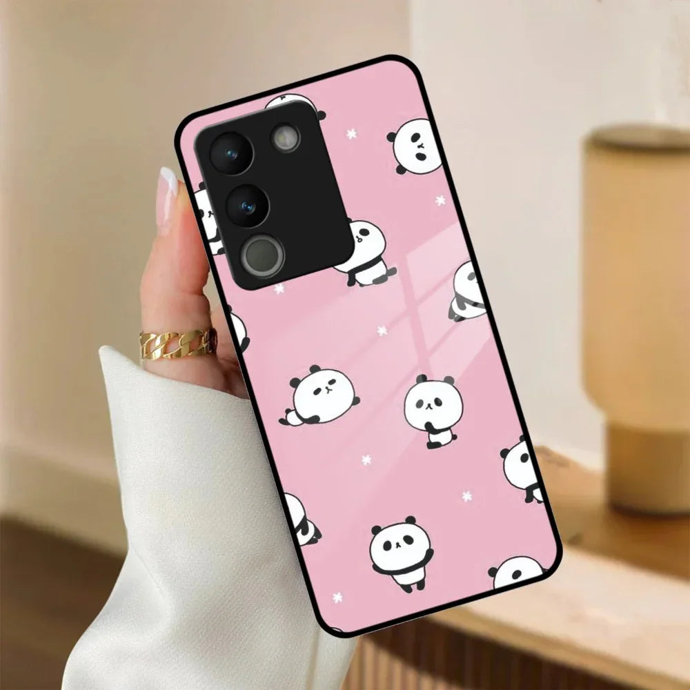 Cute Panda Pink Glass Case Cover For Vivo - ShopOnCliQ